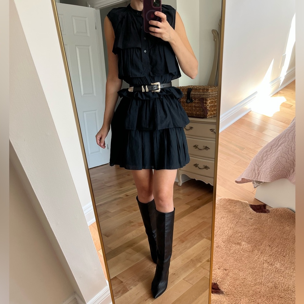 BCBGMaxAzria Classic Black Button-Up dress ruffle frilly mini boho isabel marant